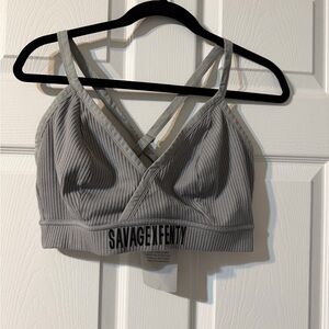 Savage X Fenty Light Grey Ribbed Crisscross Bralette